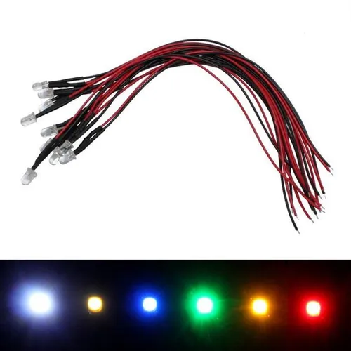 10x Superhelle LEDs 5mm Gelb für 12V 20cm Kabel 3000…5000mcd 45°