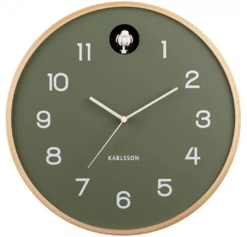 Karlsson Wanduhr Natural Cuckoo - Birkenholz in Dschungelgrün - Stylische Wanduhr aus Birkenholz, perfektes Wohnaccessoire für einen natürlichen Look in jedem Raum.