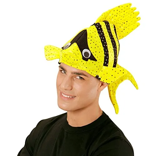 NET TOYS Lustige Fischmütze Tropen Fischhut gelb Fisch Hut Mütze Tierhut Tiermütze Fisch Hut Mütze Faschingshut Nemo