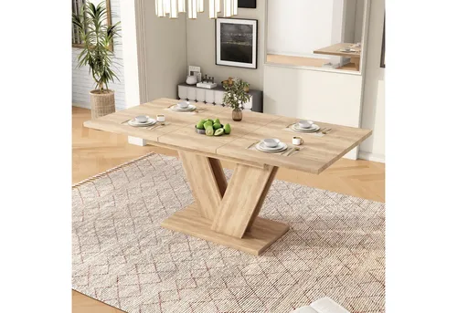 Okwish Esstisch aus Eiche, ausziehbar, 80x75.5x180 cm - Moderner Esstisch in Eichenholz-Optik, ideal für 4-8 Personen. Flexibel erweiterbar für gesellige Abende. Robuste MDF-Konstruktion mit stabilen Metallbeinen.