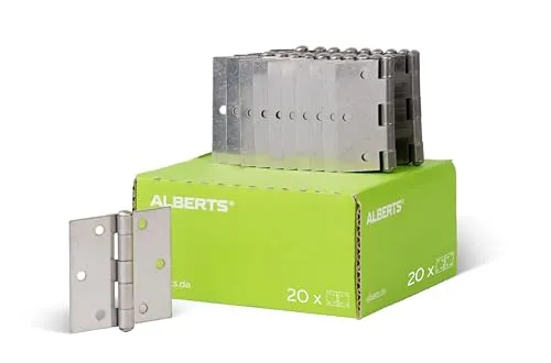 Alberts 852016 Scharnier | quadratisch | Edelstahl | 20er Set - Schrank- und Möbelscharniere aus hochwertigem Edelstahl, 60 x 60 mm, mit versenkten Schraublöchern und vernietetem Stift für eine perfekte Funktionalität und Langlebigkeit.