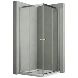 Hopibath Eckdusche Duschkabine Duschabtrennung für dusche Eckeinstieg, BxT: 90x90 cm, 5mm Sicherheitsglas, Doppel Schiebetür H:185cm, Breite,Tiefe: 100/90/80/75cm, Alurahmen, 16 Türrollen, Aluprofile mit 20mm Verstellbereich silberfarben 90 cm x 185 cm x 90 cm