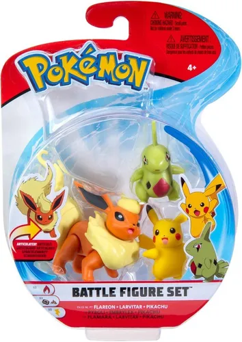 FIGUR POKEMON BATTLE 3PACK WEI.PIKACHU,LARVI,FLAMA - 3 detailreiche Action Figuren, ideal für Pokémon-Fans und Sammler, ab 4 Jahren
