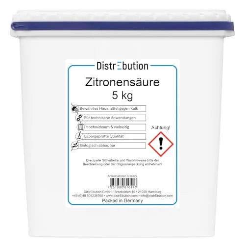 Zitronensäure Pulver 5kg für technische Anwendungen - Reine Zitronensäure in hoher Qualität, ideal zum Entkalken und Reinigen. Vielseitig einsetzbar in Küche und Badezimmer.