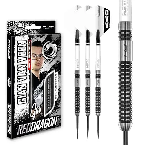 RED DRAGON Gian Van Veen Axis SE 23 Gramm Premium Wolfram Steeltip Dart Set mit Flüge und Schäften