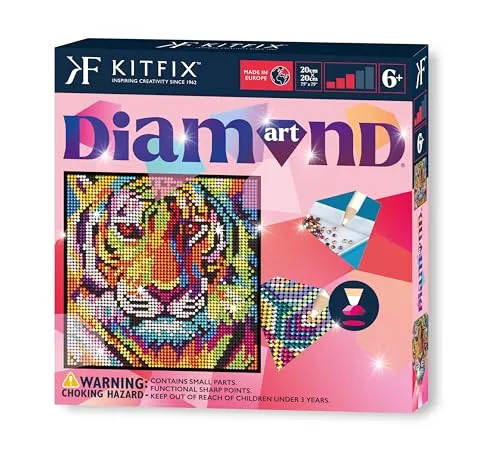 Kitfix - Diamond Art - Tiger - Diamond Painting für Kinder ab 6-20 x 20 cm - für Mädchen, Jungen und Erwachsene - 2023