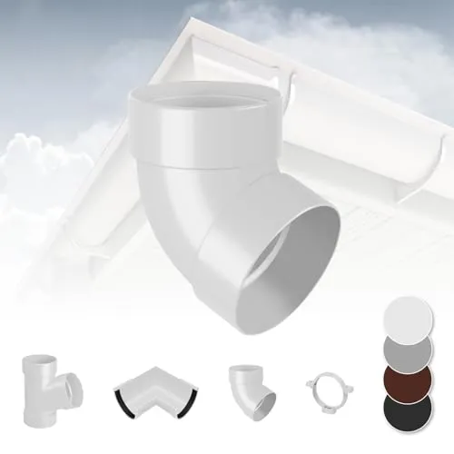 RAINWAY L Regenrinnen System (Rohrbogen 67° zweifach weiß) - PVC-U Kunststoff in 4 Farben, für Dachflächen > 100m² empfohlen, Eckstück Bogen 67 Grad