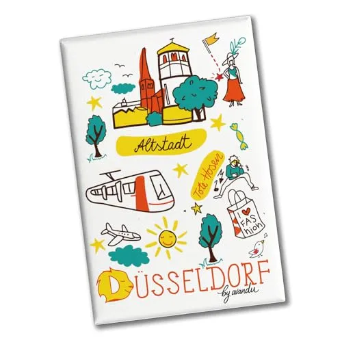 Düsseldorf Wimmelbild Souvenir Souvenir Magnet - Altstadt kreativer Souvenir Magnet mit Stadt-Design NRW Reiseandenken Souvenir