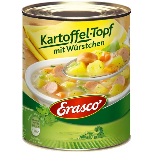 Erasco Kartoffel Topf mit Würstchen mit feinen Kräutern 800g