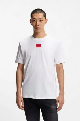 HUGO Herren T-Shirt Diragolino212, Weiß, Größe L - Stylisches HUGO T-Shirt im Regular Fit aus hochwertigem Single Jersey mit markantem Logo-Label auf der Brust – ideal für lässige Outfits.