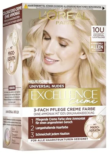 L'Oréal Paris Excellence Creme Universal Nudes, Nr. 10U Lichtblond | 100% Grauhaarabdeckung, ohne Ammoniak, für jeden Hautton, 3-fach Pflege