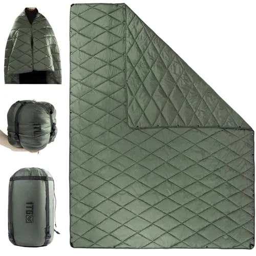 1TG Tactical Camping Decke, Outdoor Decke Ultraleicht,Campingdecke Wasserabweisend Kompakt für Wandern, Auto, Angeln, Camping, Büro (M -190x132CM L-158x208CM) (Od Grün, L)