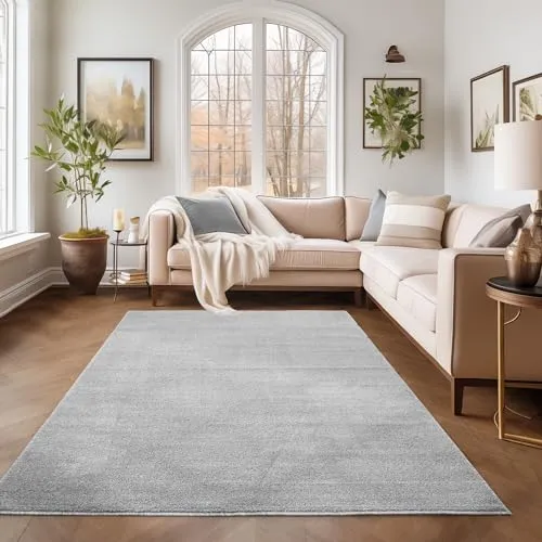 SIMPEX Kurzflor Teppich Wohnzimmer Schlafzimmer Läufer Flur Esszimmer Küchenteppich Einfarbig Modernes Design 11 mm Florhöhe Flauschig Kuschelweich, Hellgrau, 80 x 150 cm