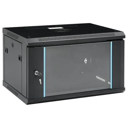 vidaXL 6U Netzwerkschrank Wandmontage - Schwarz - Robuster 6U Netzwerkschrank aus kaltgewalztem Stahl für optimale Sicherheit und einfache Wartung, ideal für Router und Modems. Flexibel als Wand- oder Tischmontage.