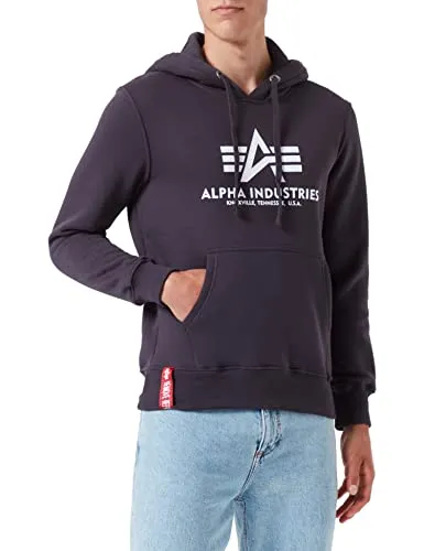 Alpha Industries Kapuzensweatshirt Herren Baumwolle grau bedruckt - Herren-Sweatshirts mit hohem Tragekomfort und lässigem Look, ideal für Sport und Freizeit. Aus weicher Baumwolle, ausgestattet mit Kapuze, Kängurutasche und stylischem Alpha Logo.