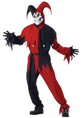 Böses Narrenkostüm Rot und Schwarz für Erwachsene - Größe L, ideal für Fasching und Karneval. Auffälliges Design in Rot und Schwarz für einen unvergesslichen Auftritt.