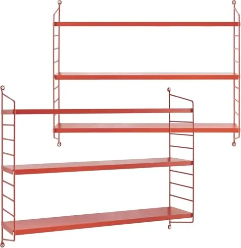 [en.casa] Modulares Wandregal Strängnäs 2er Set - Stilvolles Metallregal in Rot mit 3 Ablagen - Regale: Praktisches Wandregal-Set mit stabiler Konstruktion und vielseitigen Einsatzmöglichkeiten für jedes Zimmer.