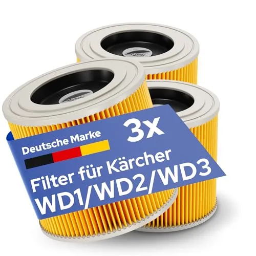 Ersatzfilter [3x] für Kärcher Filter WD3 & WD2 Filter Staubsauger - Filter für Kärcher Staubsauger [WD3, WD2, WD1, MV3, MV2, A, K, KNT, NT, SE, VC] - Auch für Allergiker geeignet