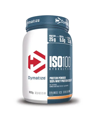 Dymatize ISO 100 Hydrolyzed Orange Ice Cream 932g - Premium Whey Protein - Molkenprotein-Isolat mit 25g Eiweiß pro Portion, glutenfrei und leicht verdaulich für optimale Leistung vor und nach dem Training.