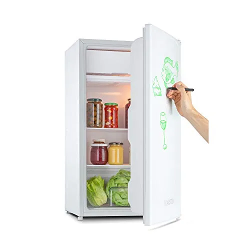 Klarstein Table Top Kühlschrank HEA16-Spitzbergen-wh - Minikühlschrank mit 81 Litern Kühlvolumen, beschreibbarer Front-Oberfläche für Notizen und Einkaufslisten, ideal für Zuhause oder als Hotelbar.