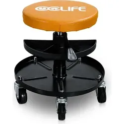 CCLIFE Drehhocker - Höhenverstellbarer Werkstatthocker, 150kg, Orange - Drehhocker für Werkstätten mit 360°-drehbarer Werkzeugablage, maximaler Tragfähigkeit von 150 kg und höhenverstellbar von 38-50 cm für optimalen Komfort und Mobilität.