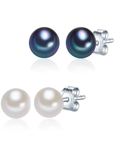 Valero Pearls Damen-Perlenohrringe 2er Set - Ohrringe für Damen, 2er Set mit klassischen und modernen Süßwasser-Zuchtperlen, gefertigt aus hochwertigem 925er Sterlingsilber, ideal für jeden Anlass.