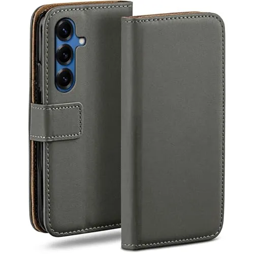 moex für Samsung Galaxy S25 Hülle mit Kartenfach, Handyhülle klappbar 360 Grad Schutzhülle, PU Leder Handytasche Samsung Galaxy S25 Klapphülle Flip Case, Grau