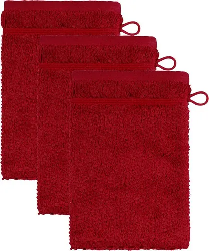 frottana Pearl Waschhandschuh 15 x 20 cm aus 100% Baumwolle, Ruby 3er Set