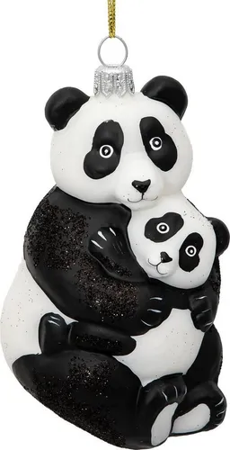 SIKORA Christbaumschmuck BS736 Panda Bär mit Baby - Weihnachtsbaumschmuck, handgefertigte Glasfigur für ein festliches Ambiente und liebevolle Dekoration an Ihrem Weihnachtsbaum.