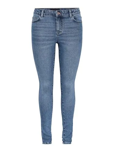 PIECES PCDANA MW Skinny Fit Jeans für Damen - Mittelblaue Skinny Jeans mit normaler Bundhöhe, ideal für einen figurschmeichelnden Look. Angenehm stretchig dank 2% Elasthan für optimalen Tragekomfort.