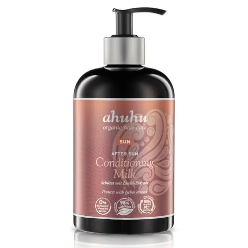 ahuhu SUN After Sun Conditioning Milk 500ml - Feuchtigkeitsspendende Haarspülung - Haarspülungen & Conditioner mit Bio-Kokoswasser und Litschi-Extrakt für intensive Feuchtigkeit und Schutz vor Chlor- und Salzrückständen. Ideal für strahlende Haarfarbe im Sommer!