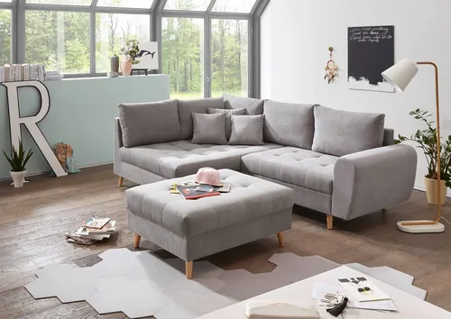 ED EXCITING DESIGN Ecksofa Alice L-Form, Set, mit Hocker & 3 Zierkissen