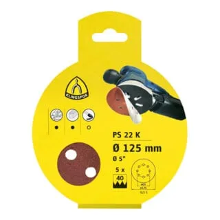 Klingspor PS 22 K Scheiben kletthaftend, 125 mm Korn 120 Lochform GLS5, SB-verpackt im Reiter, 5 Stück