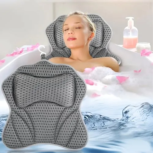 Zikenis Badewannenkissen mit 2 starken Saugnäpfen | 4D-Air-Mesh-Technologie, Nackenrückenpassform für Badewanne und Home Spa