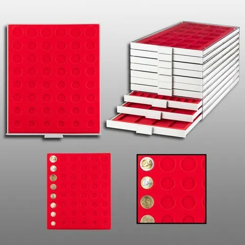 Prophila Münzbox grau 48 runde Fächer für Euro-Münzen, 1 Cent bis 2 €