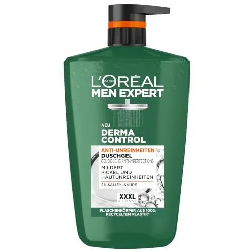 L'Oréal Men Expert XXXL Duschgel und Shampoo für Männer, Duschbad zur Reinigung von Körper, Haar und Gesicht, Herren Körperpflege für zu Unreinheiten neigende Haut, Derma Control, 1 x 1000 ml