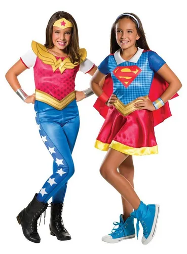 Rubie´s Kostüm Supergirl & Wonder Woman Doppelpack - Superhelden-Kostüme für Kinder, zwei kostüme der beliebten Superheldinnen, ideal für Karneval oder Mottopartys, altersgerecht ab 6 Jahren.