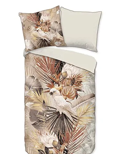 Descanso Wendebettwäsche Pippa, Satin (Bio-Baumwolle) 3-teilig, 135x200 - Bettwäsche aus 100% Bio-Baumwolle, wendbar mit stylischem Blättermotiv, ideal für ein gemütliches Schlafzimmer. Pflegeleicht und mit verdecktem Reißverschluss für einfachen Bezug.