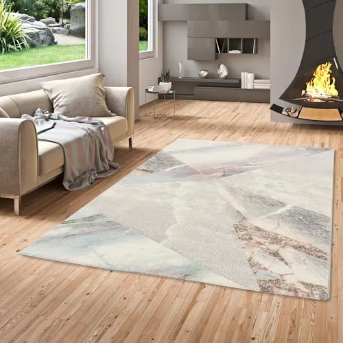 Pergamon Kurzflor Wohnzimmer Designer Teppich Maui Pastell Marmor Optik Trend Grau Rosa in 5 Größen