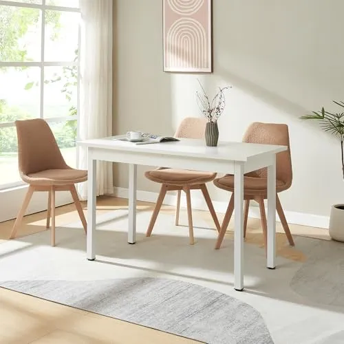 [en.casa] Moderner Esstisch Weiß 120x60cm für 4 Personen - Esszimmertisch in zeitlosem Design, ideal für kleine Räume. Robuste MDF-Tischplatte und pulverbeschichtete Stahlbeine sorgen für Langlebigkeit und Stabilität.