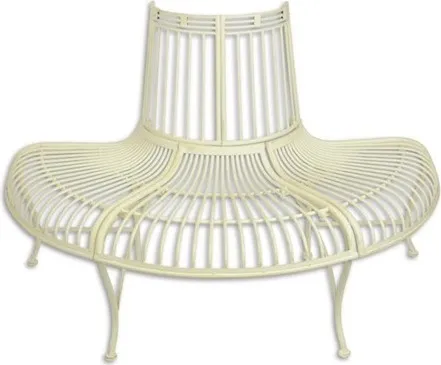 Halbrunde Gartenbank in Alt-weiß 133,8 cm - Gartenbank aus robustem Eisen, elegant in alt-weiß, ideal für entspannte Stunden im Garten oder Park.