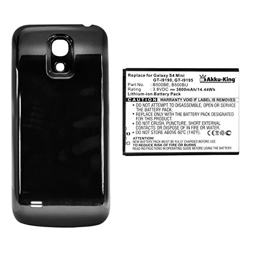 Akku-King Power-Akku kompatibel mit Samsung EB-B500BE, EB-B500BU - 3800 mAh Li-Ion Akkudeckel schwarz - für Galaxy S4 mini, S4 mini LTE, i9190, i9195