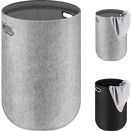 Wäschekorb Filz, Wäschesammler Faltbar, Waschekorbsammler Rund mit Griffen, Aufbewahrungskorb groß[80L/Grau]