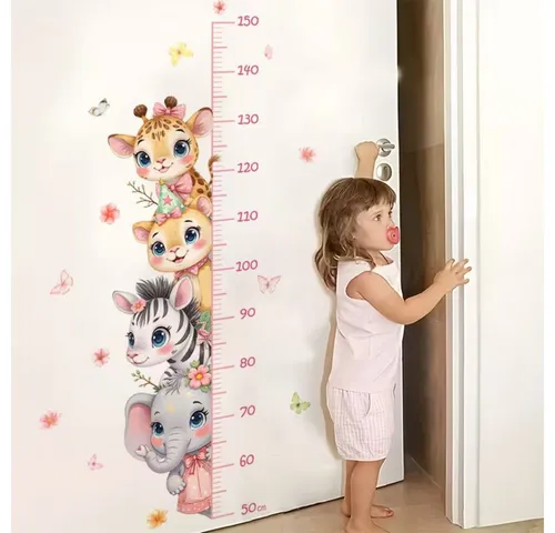 Montegoni Wandtattoo Messlatte Wandsticker Tiere Kinderzimmer Größenmesser ablösbar (Einzelset Messlatte, 1 Stück Messlatte Wandsticker), Selbstklebend, Ablösbar, Halb-matt, Messskala, Kinderfreundlich