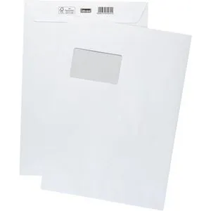 Idena Versandtaschen 10232, weiß, C4, mit Fenster, haftklebend, aus Papier, 10 Stück