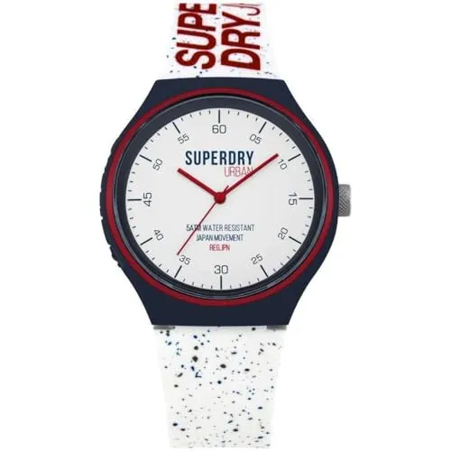 Superdry Quarzuhr Urban XL Fleck - Armbanduhr mit auffälligem blauen Gehäuse und bequemem Silikonarmband, wasserdicht bis 5 bar – ideal für jeden Anlass.