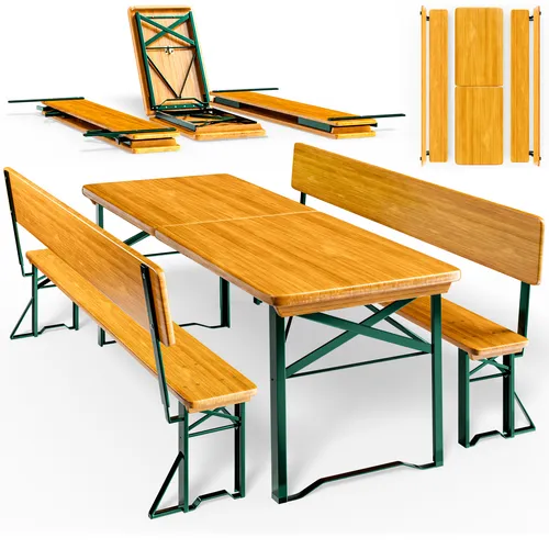 Casaria Bierzeltgarnitur 3-tlg. mit Lehne, Klappbar und Stabil