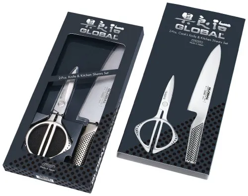 Global Küchenmesser-Set G-2210 - 2 Stück Kochmesser und Schere - Küchenscheren und Kochmesser-Set mit Global G2 Chefmesser (20,3 cm) und Mehrzweckschere, ideal für die professionelle Lebensmittelzubereitung und über 20% Ersparnis gegenüber Einzelkauf.