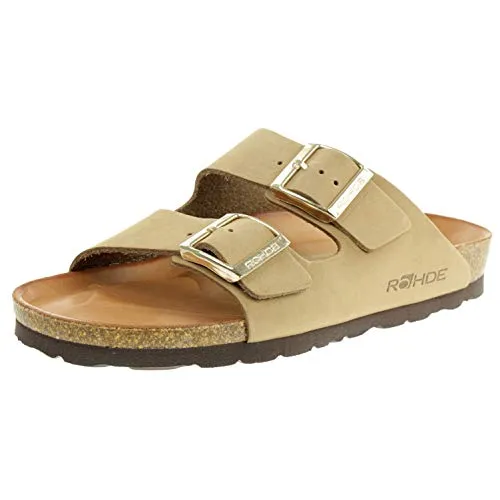 Rohde Sunnys N12 - Komfortable Damen Pantolette aus Leder - Pantoletten mit verstellbaren Schnallen und ergonomischem Kork-Latex-Fußbett für optimalen Tragekomfort und individuelle Passform.