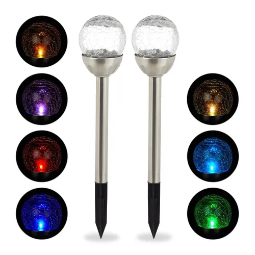 Gartenleuchte Glaskugel 2er Set Garten Bruchglas Optik Kugellicht LED Solarlampe